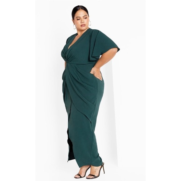 City Chic Braelynn Maxi Dress Emerald Tulip Flutter S Plus Size 16 Wedding *Flaw - Picture 3 of 16